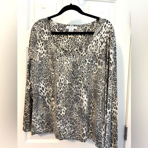 Liz Claiborne Womens Long sleeve Cheetah Print Sequined Knit Top - XL